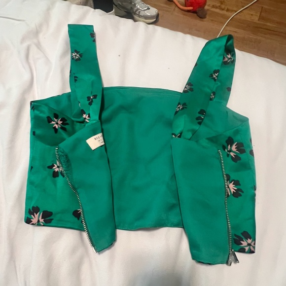 BEC + BRIDGE CO-ORD 2PC. SILK SKIRT SET, SIZE US 4, GREEN/BLACK - Picture 8 of 11